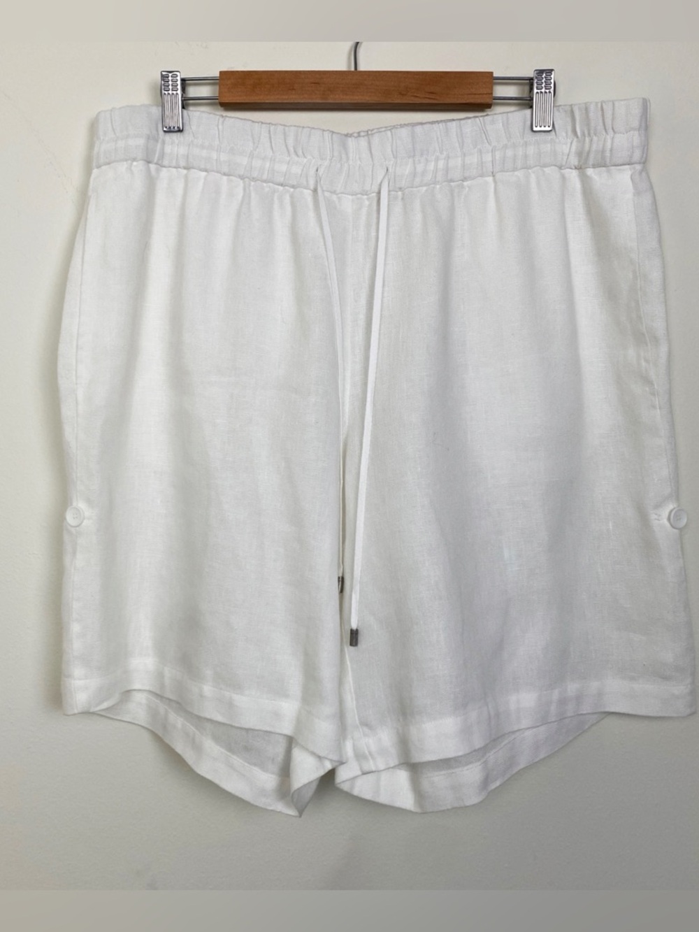 Eileen Fisher white 100% Linen roll tab convertible pullon shorts Sz L